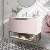 Harbour Symmetry 800mm Wall Hung Vanity Unit with Brushed Brass Frame Shelf and Handle & Basin