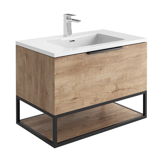 Harbour Virtue 800mm Wall Hung Vanity Unit With Led Illumination Black Framed Shelf White Or Grey Basin Rustic Oak Matt Handle Tap Warehouse - How To Build Rustic Bathroom Vanity Units Suppliers