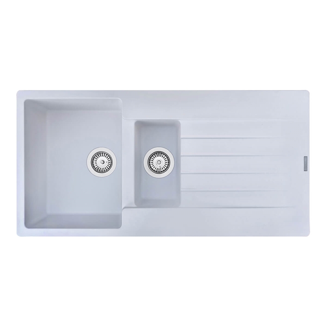 Reginox Harlem 1.5 Bowl White Granite Composite Sink & Waste Kit and Harbour Chrome Single Lever Mono Kitchen Mixer