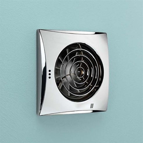 HIB Hush Chrome Wall or Ceiling Mounted Slimline Low Profile Fan with Timer & Humidity Sensor