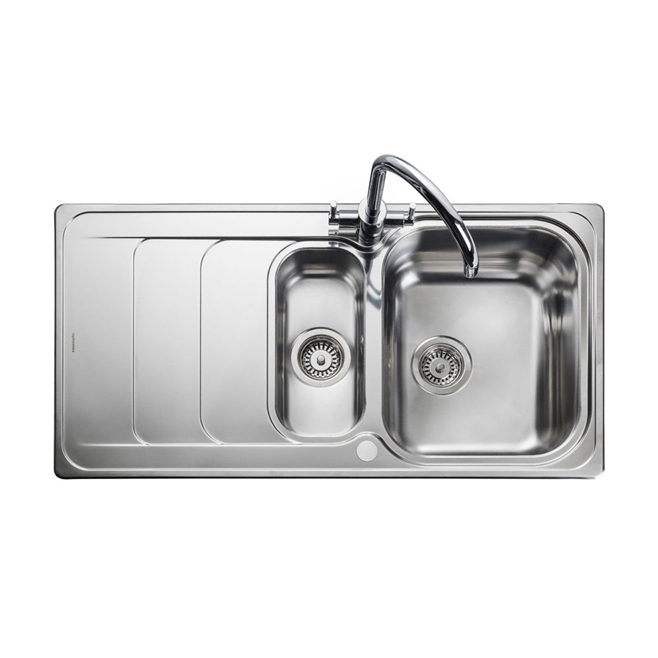 Rangemaster Houston 1.5 Bowl Stainless Steel Sink & Waste with Reversible Drainer - 985 x 508mm