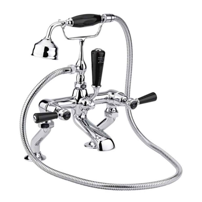 Hudson Reed Black Topaz Lever Deck Mounted Bath Shower Mixer with Handset Kit & Dome Collars