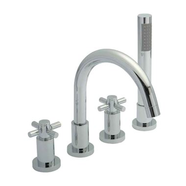 Hudson Reed Tec Crosshead 4 Hole Deck Mounted Bath Shower Mixer with Pull Out Handset