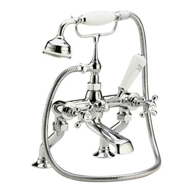 Hudson Reed White Topaz Crosshead Deck Mounted Bath Shower Mixer with Handset Kit