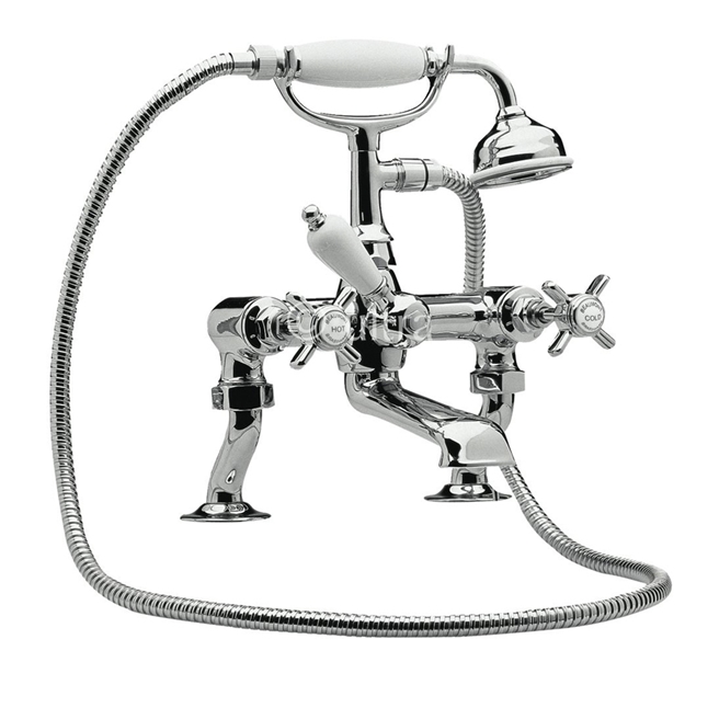 nuie Beaumont Luxury Cranked Deck Mounted Bath Mixer with Handset Kit