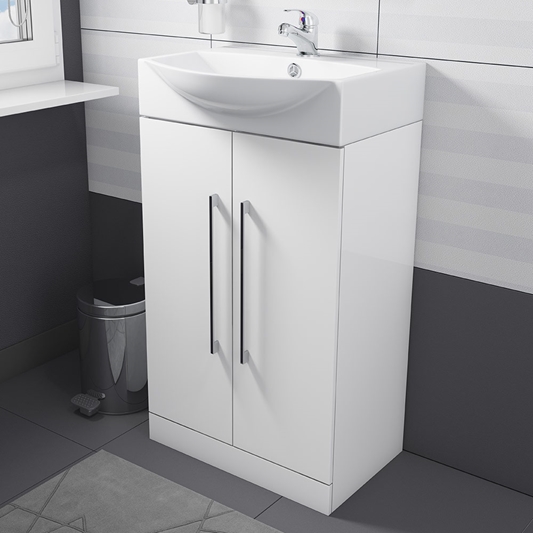 Vellamo Aspire Compact 500mm Floorstanding White Vanity Unit Basin Tap Warehouse - 500mm Wide Bathroom Vanity