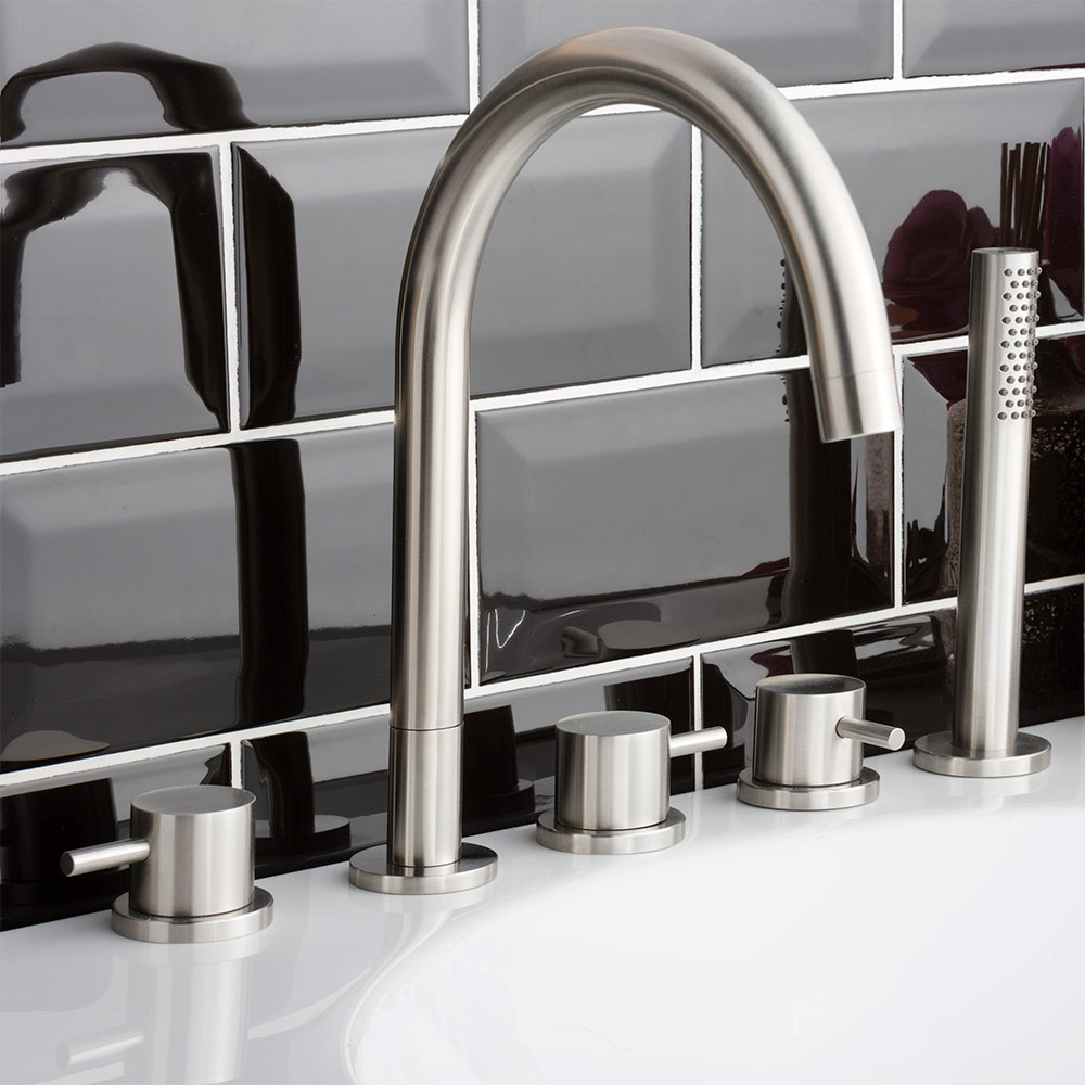 Inox 5 Hole Deck Mounted Stainless Steel Bath Shower Mixer With Pull Out Handset Tap Warehouse