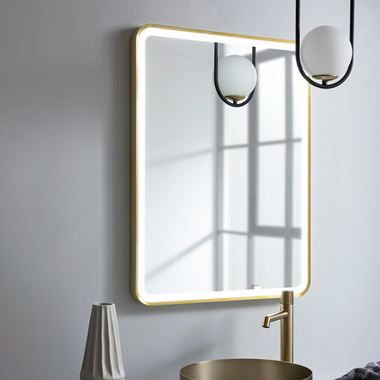 HIX LED Illuminated Brushed Brass Framed Mirror with Demister Pad & Colour Change Lights - 600 x 800mm