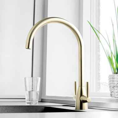 Just Taps Blink Twin Lever Mono Kitchen Mixer Tap - Brushed Brass
