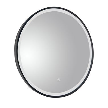 VOS LED Illuminated Round Matt Black Framed Mirror with Demister Pad & Colour Change Lights - 600mm