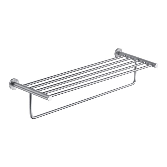 Inox Brushed Stainless Steel Wall Mounted Towel Shelf with Rail - 625mm