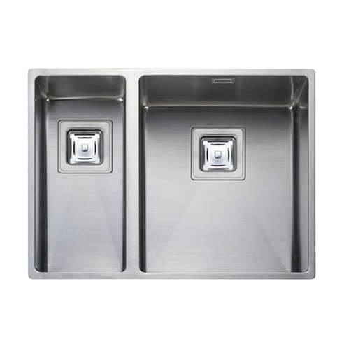 Rangemaster Atlantic Kube 1.5 Bowl Stainless Steel Undermount Sink & Waste Kit with Left Hand Small Bowl - 580 x 430mm
