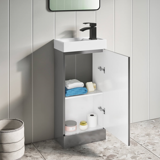 Maisie Compact 400mm Mini Cloakroom Floorstanding Vanity Unit with Black Handle & Basin - Anthracite