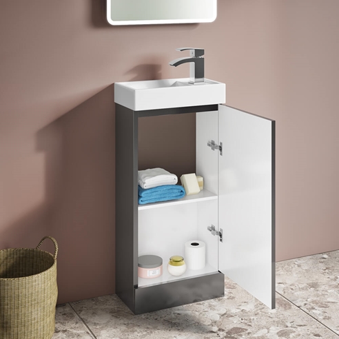 Maisie Compact 400mm Mini Cloakroom Floorstanding Vanity Unit & Basin - Anthracite