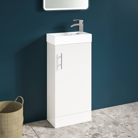 Drench Maisie Compact 400mm Mini Cloakroom Vanity Unit and Basin - Gloss White