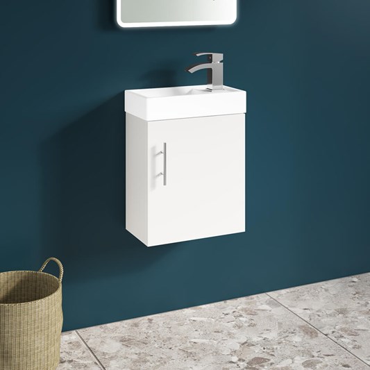Drench Maisie Compact Wall Mounted 400mm Cloakroom Vanity Unit and Basin - White Gloss