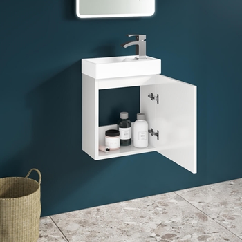 Maisie Compact Wall Mounted 400mm Cloakroom Vanity Unit and Basin - White Gloss