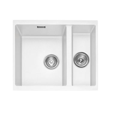 Caple Leesti 1.5 Bowl Chalk White Undermount Granite Composite Kitchen Sink & Waste Kit - 555 x 460mm