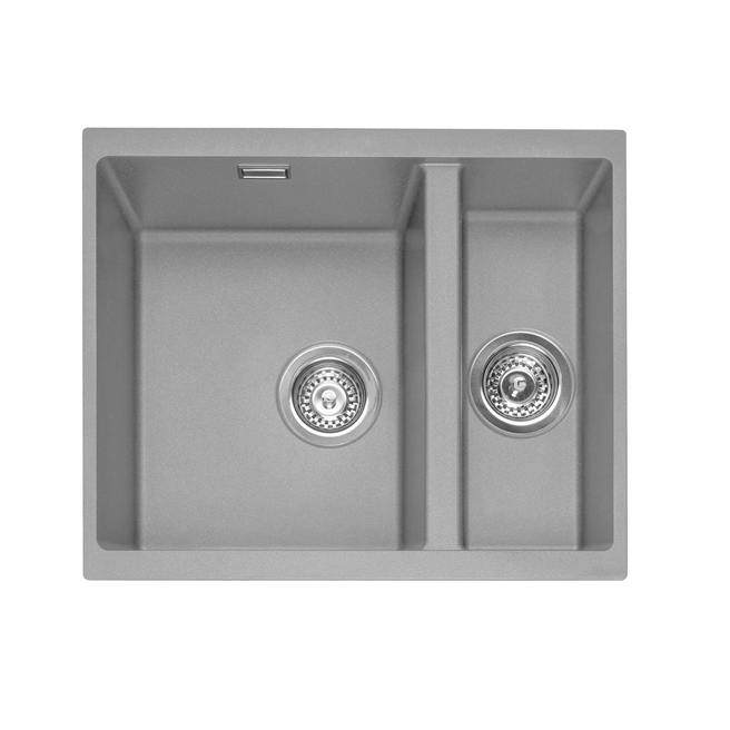 Caple Leesti 1.5 Bowl Pebble Grey Undermount Granite Composite Kitchen Sink & Waste Kit - 555 x 460mm