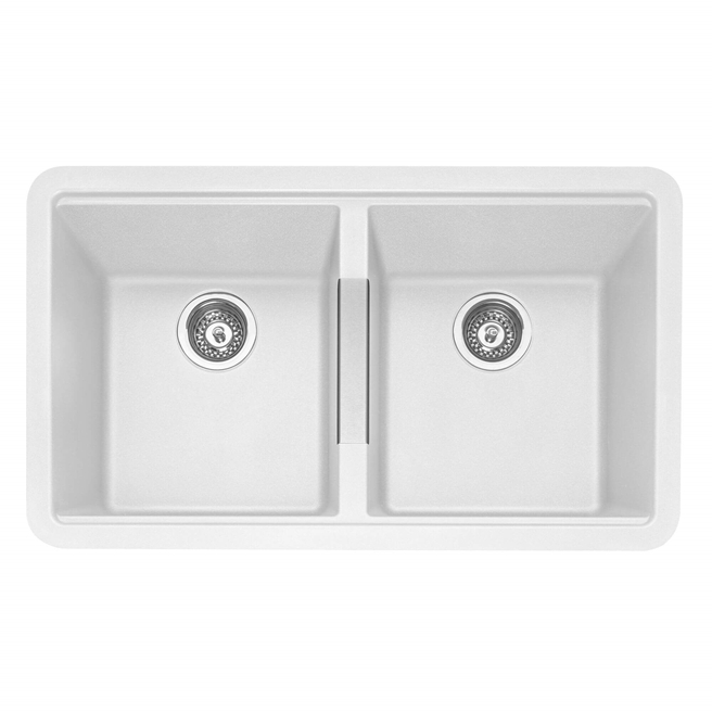 Caple Leesti 2 Bowl Chalk White Undermount Granite Composite Kitchen Sink & Waste Kit - 824 x 481mm