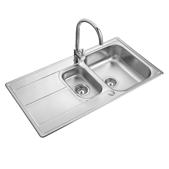 Leisure Aria 1.5 Bowl Satin Stainless Steel Kitchen Sink with Reversible Drainer - 950 x 508mm