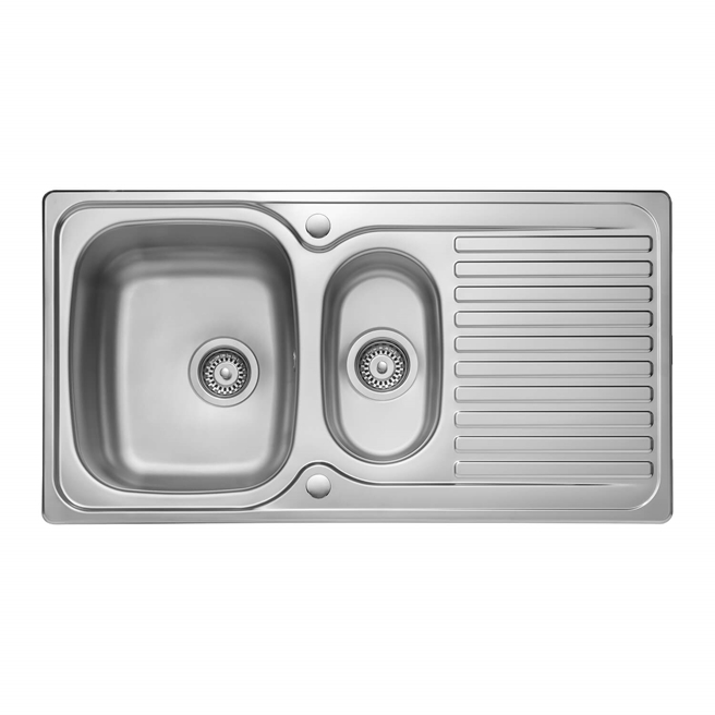 Leisure Linear 1.5 Bowl Stainless Steel Kitchen Sink & Waste Kit with Reversible Drainer - 950 x 508mm