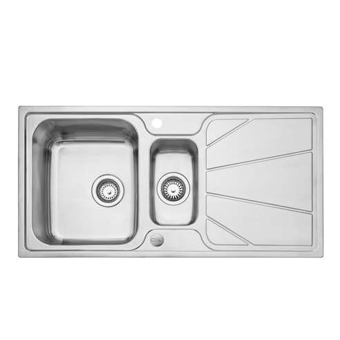 Leisure Nimbus 1.5 Bowl Stainless Steel Kitchen Sink with Reversible Drainer - 1000 x 500mm