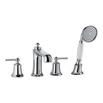 Flova Liberty 4 Hole Deck Mounted Bath Shower Mixer with Pull Out Handset - Chrome