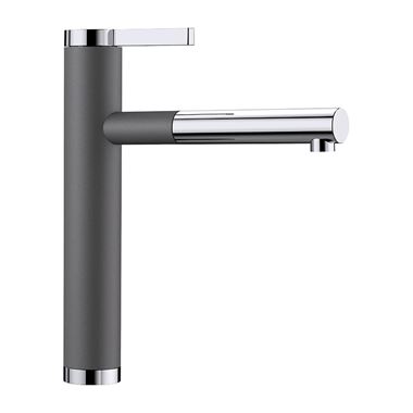 Blanco Linee-S Single Lever Pull Out Kitchen Mixer Tap - Rock Grey & Chrome