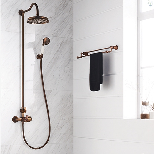 Flova Liberty Exposed Thermostatic Shower Column with Overhead Rainshower & Handset Kit - Oil Rubbed Bronze