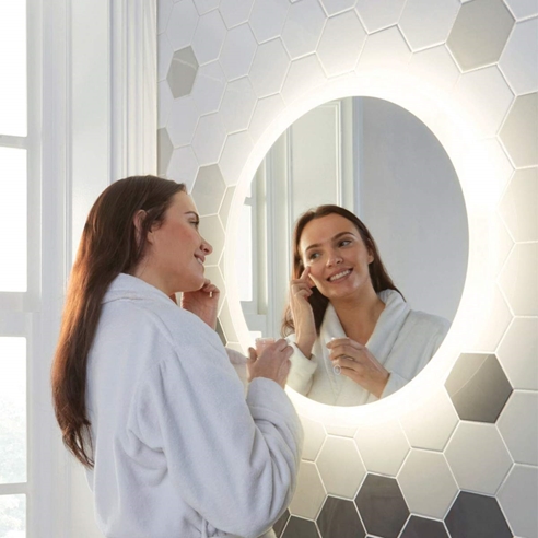 Harbour Glow Round LED Bathroom Mirror with Demister Pad - 600mm
