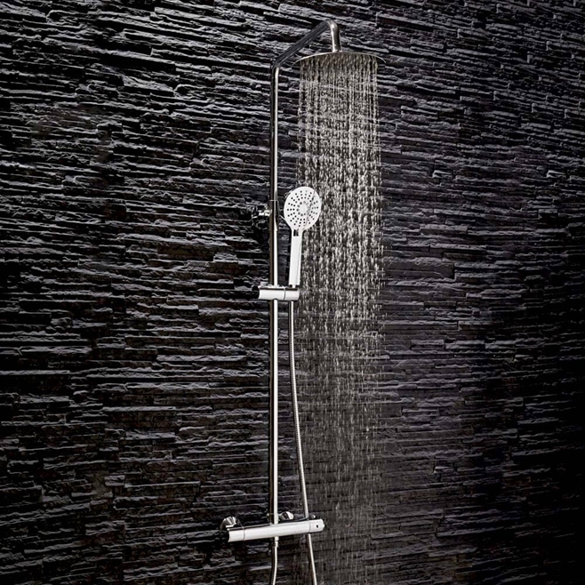 Vellamo Marvel WRAS-Approved Modern Thermostatic Shower Set with Thin Fixed Head