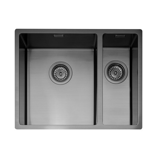 Caple Mode 1.5 Bowl Inset or Undermount Gunmetal Stainless Steel Sink & Waste Kit with Right Hand Small Bowl - 555 x 440mm