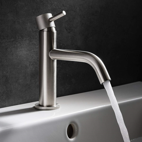 Crosswater MPRO Mono Basin Mixer with Knurled Detailing - Brushed Stainless Steel