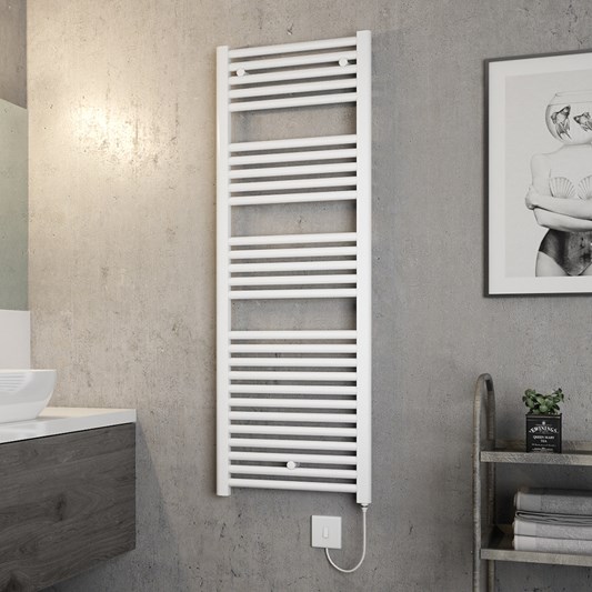 Brenton Hestia Electric Straight White Heated Towel Rail - 1375 x 480mm