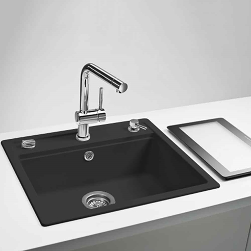 Schock Nemo Onyx Cristalite Granite Single Bowl Sink with Tap Wing & Waste Kit - 490 x 510mm