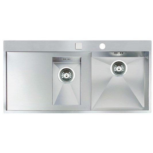 Reginox Ontario 1.5 Bowl Stainless Steel Kitchen Sink and Pop-Up Wastes with Left Hand Drainer - 1000 x 500mm