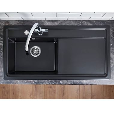 Thomas Denby Opus XL 1 Bowl Basalt Satin Ceramic Kitchen Sink & Presto Automatic Waste - 1000 x 510mm