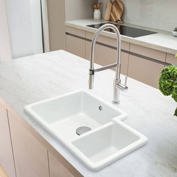 Caple Paladin 1.5 Bowl Inset or Undermount White Ceramic Kitchen Sink - 760 x 500mm