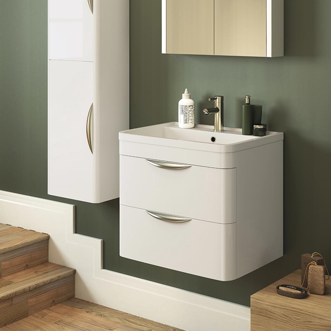 Harbour Grace 600mm Wall Mounted Vanity Unit with Polymarble Basin - White Gloss