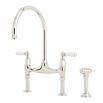 Perrin & Rowe Ionian Lever 2 Hole Bridge Sink Mixer with Porcelain Handles & Rinse - Nickel
