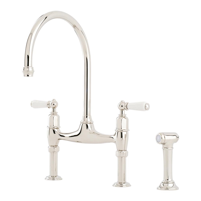 Perrin & Rowe Ionian Lever 2 Hole Bridge Sink Mixer with Pull-Out Hand Rinse