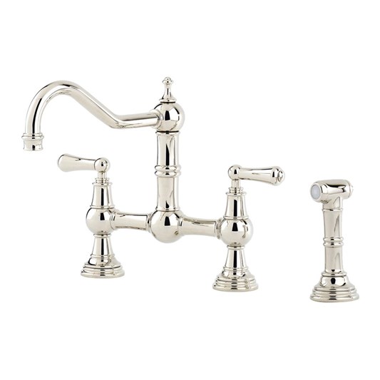 Perrin & Rowe Provence Bridge Kitchen Tap with Levers & Pull Out Faucet Hose