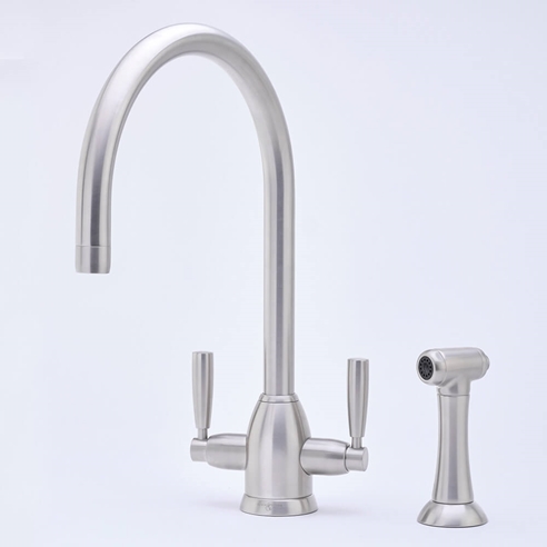 Perrin & Rowe Oberon Twin Lever Swivel 'C' Spout Sink Mixer with Rinse