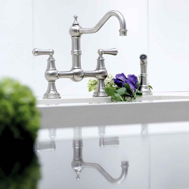 Perrin & Rowe Provence Bridge Kitchen Tap with Levers & Pull Out Faucet Hose