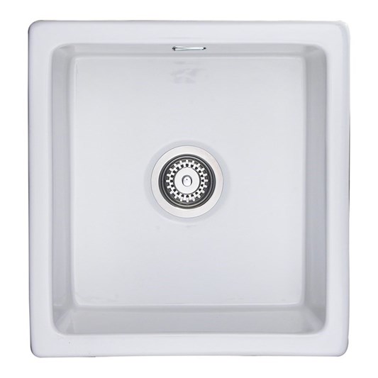 Butler & Rose Square Inset or Undermount White Ceramic Kitchen Sink & Waste - 450mm x 475mm