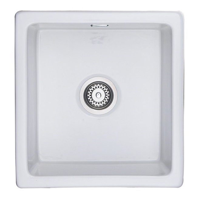Butler & Rose Square Inset or Undermount White Ceramic Kitchen Sink & Waste - 450mm x 475mm
