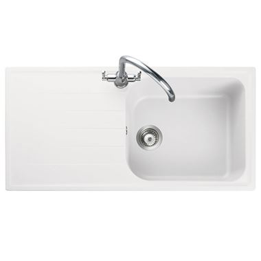 Rangemaster Amethyst White Igneous Granite Large Single Bowl Sink with Reversible Drainer & Waste Kit - 1000 x 500mm