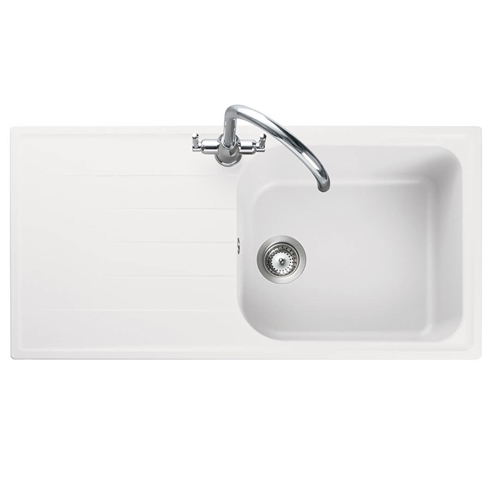 Rangemaster Amethyst White Igneous Granite Large Single Bowl Sink with Reversible Drainer & Waste Kit - 1000 x 500mm