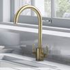 Rangemaster Aquatrend Twin Lever Monobloc Kitchen Sink Mixer Tap - Brushed Brass